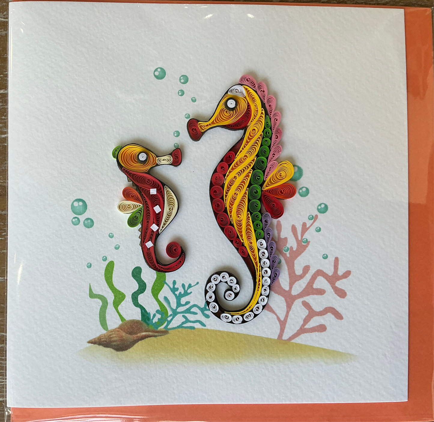 Seahorse hand made quilling card