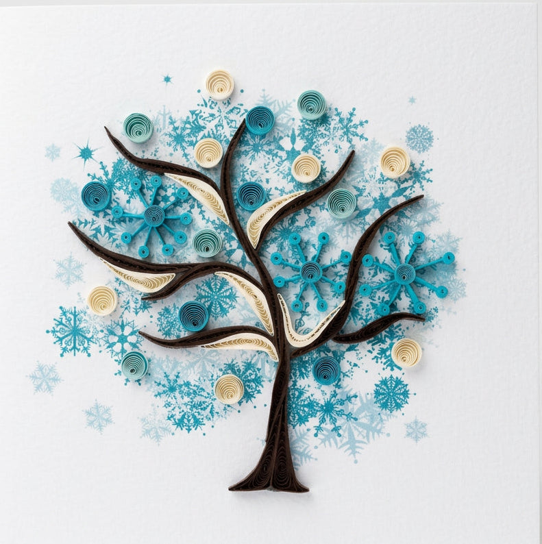 Blue treehand made quilling card