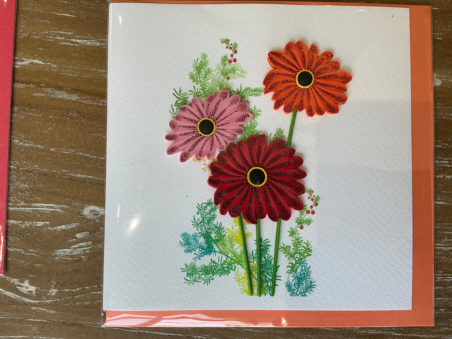 3 flower hand made quilling card