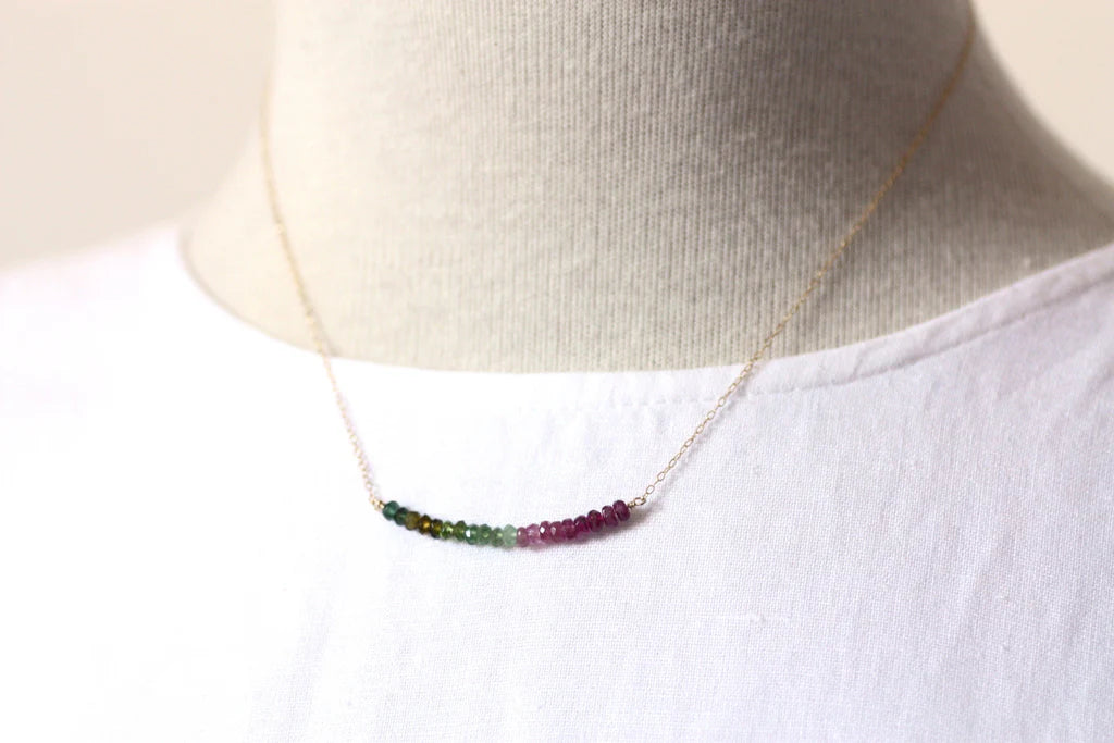 Gold Necklace Gemsstone Bar $60