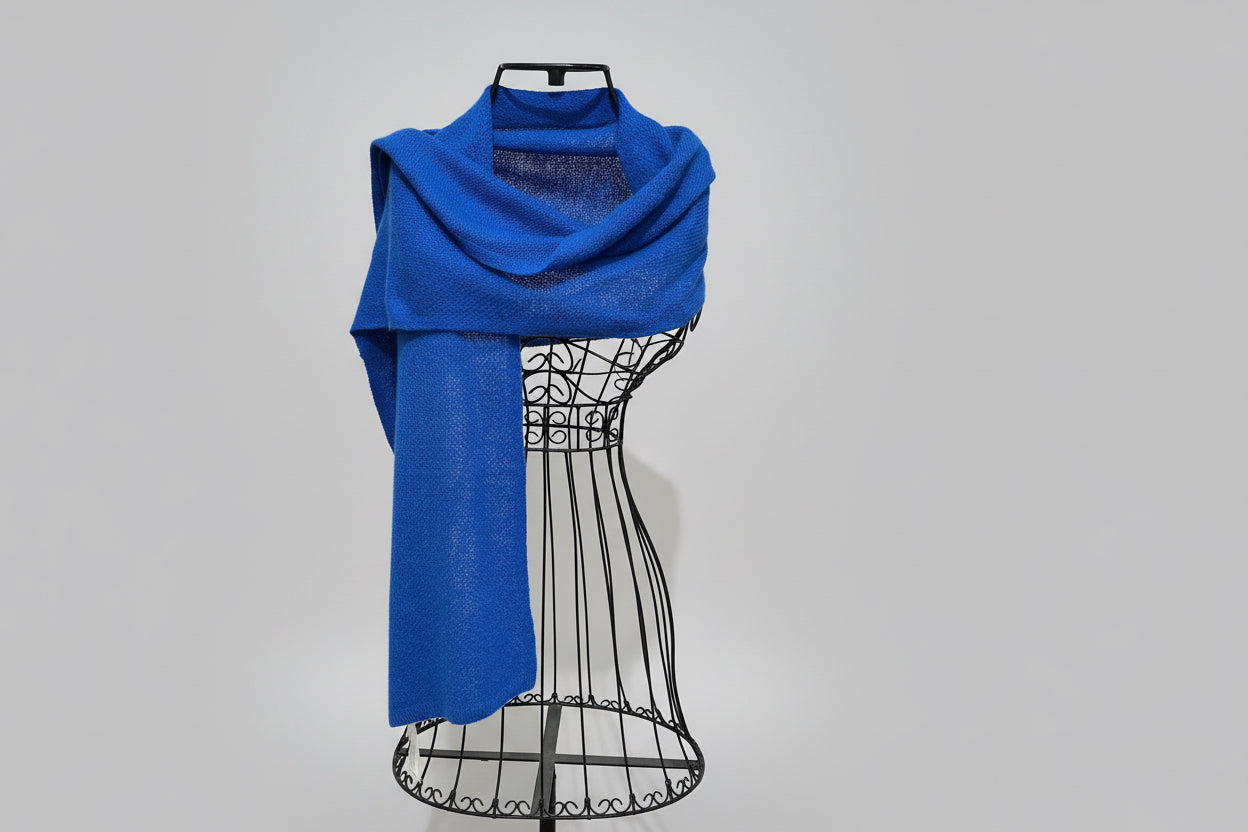 Jali Design Pure Cashmere Knitted Scarf cobalt blue