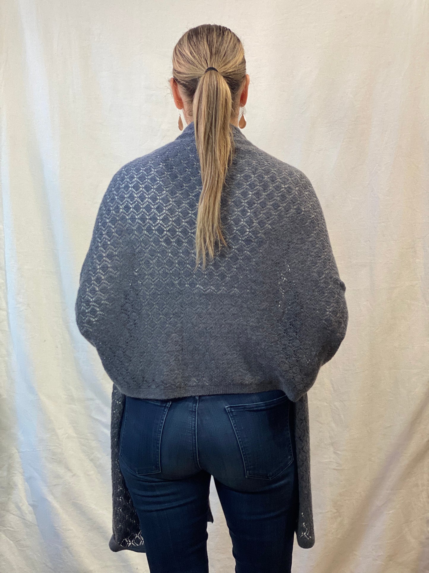 Grey Crochet Cashmere Shawl