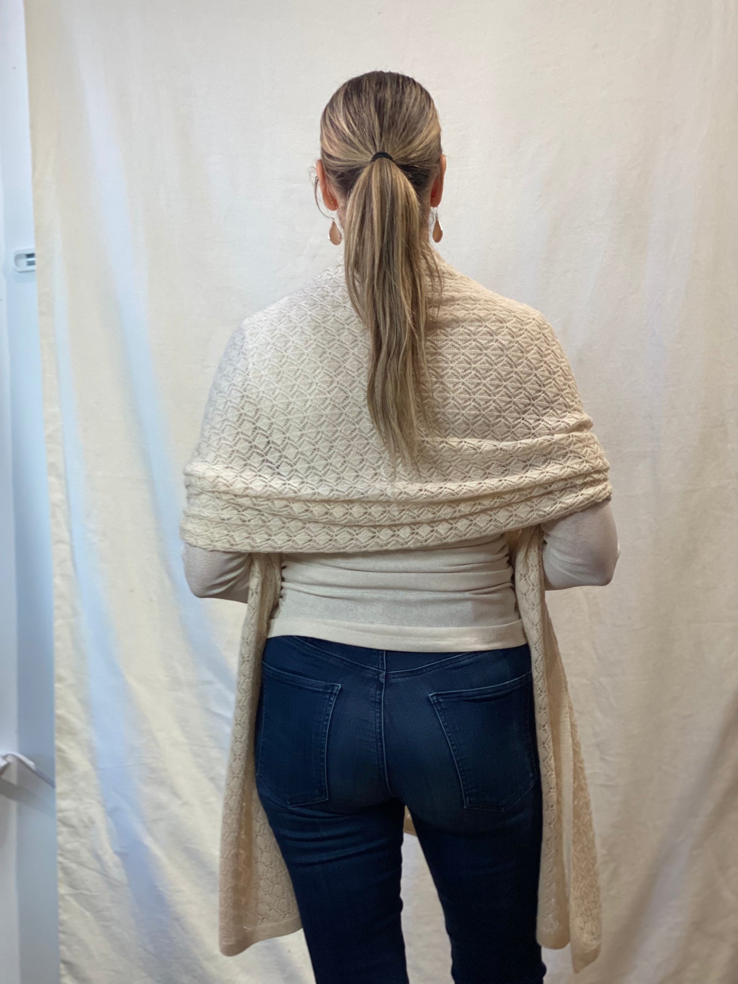 Ivory Crochet Cashmere Shawl