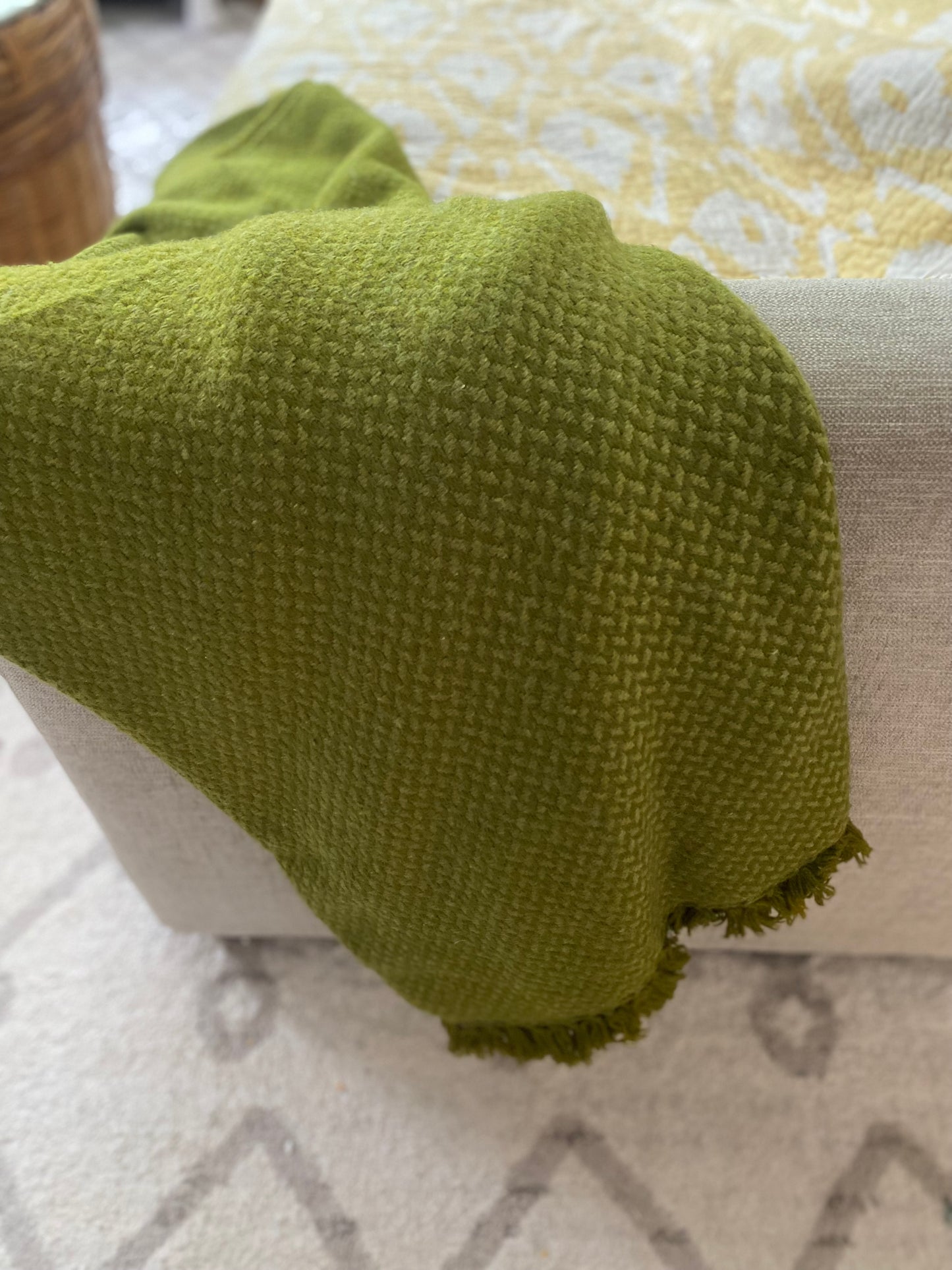 Green cashmere fringe blanket