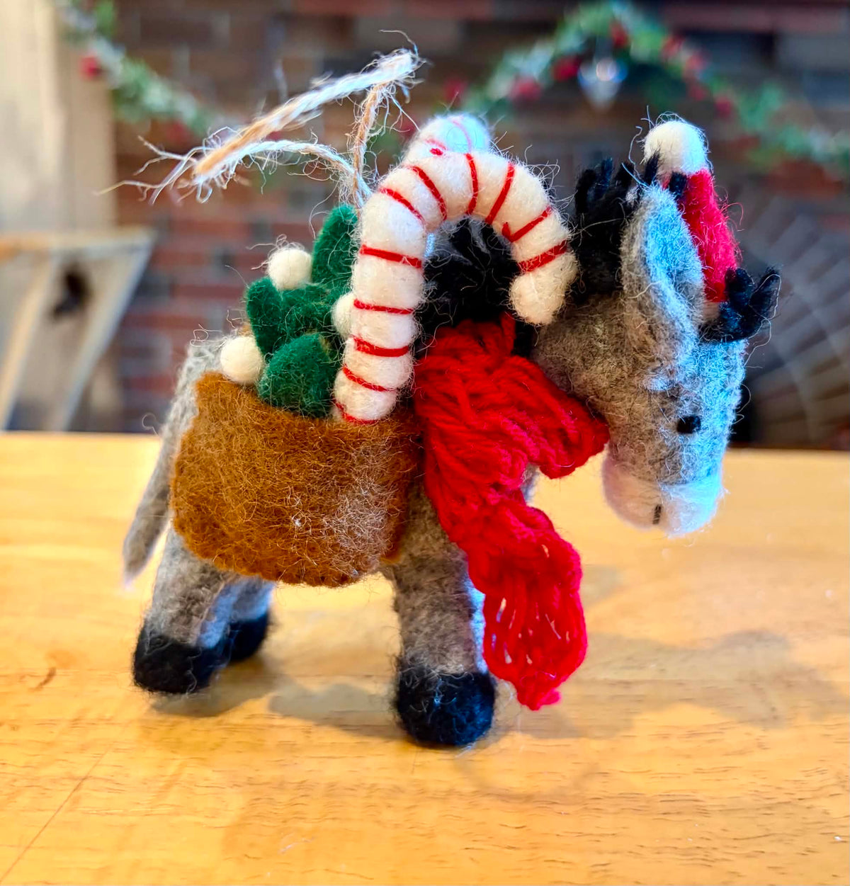 Candy Cane Donkey Wool Ornament