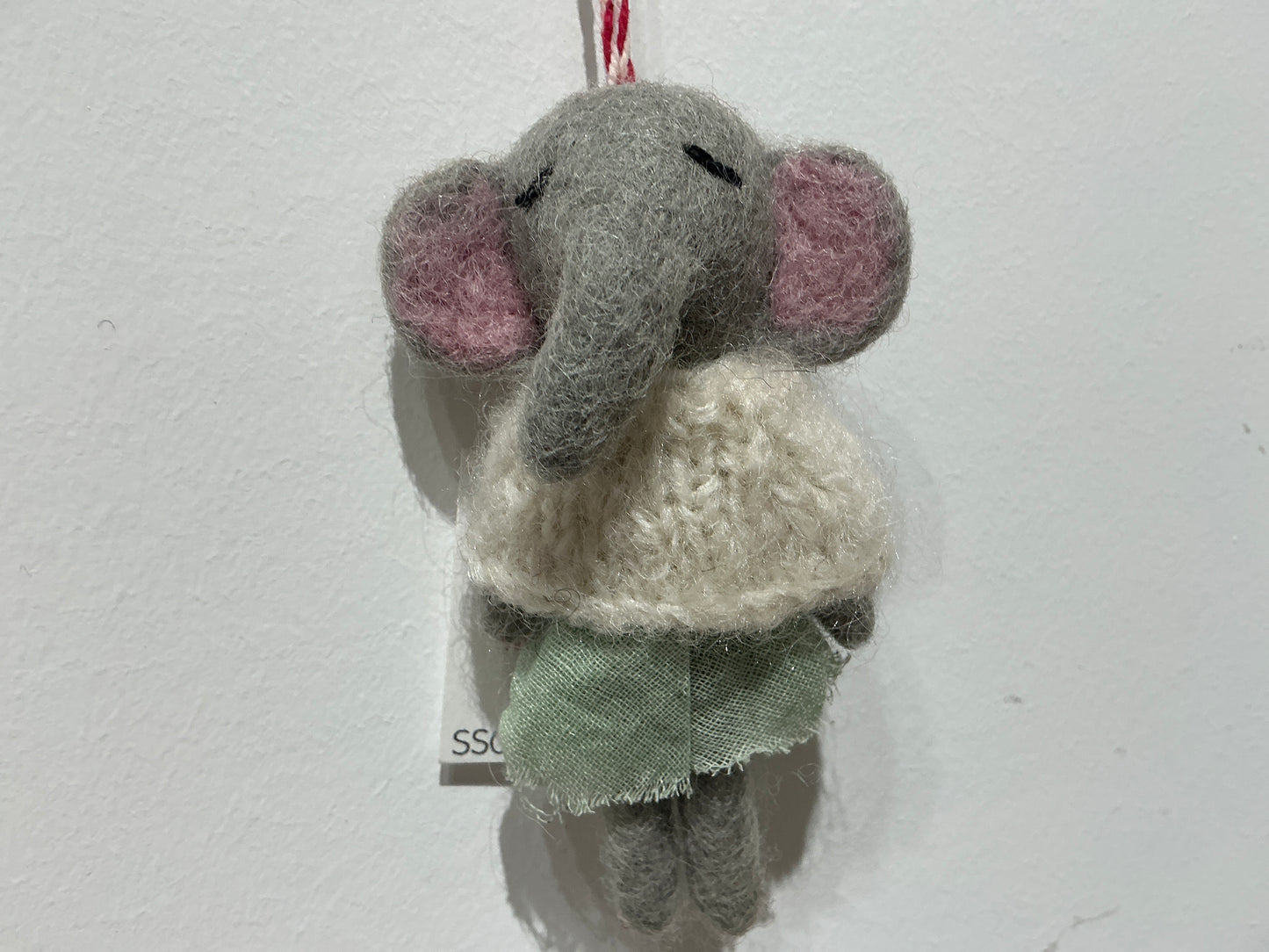 Elephant with twill skirt hand felted wool ornament 265