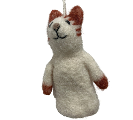 Ginger and White Kitty Finger Puppet Ornament 252