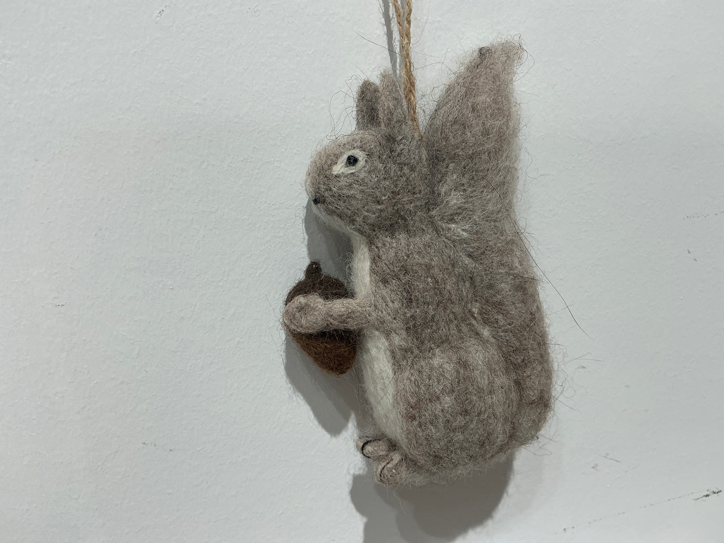 Fluffy grey squirrel with acorn, hand felted wool 224