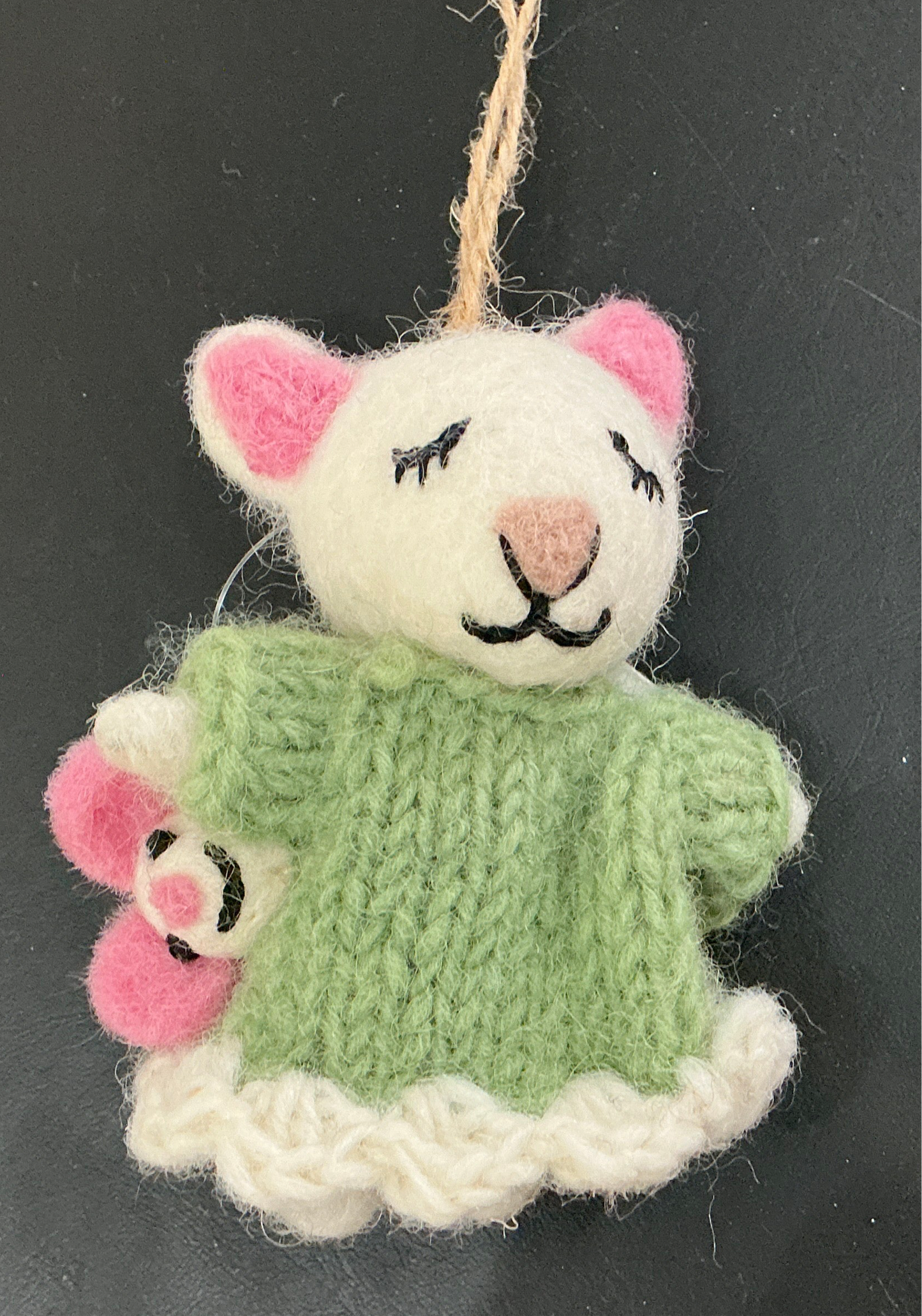 Mouse with baby Hand felted wool ornament 201