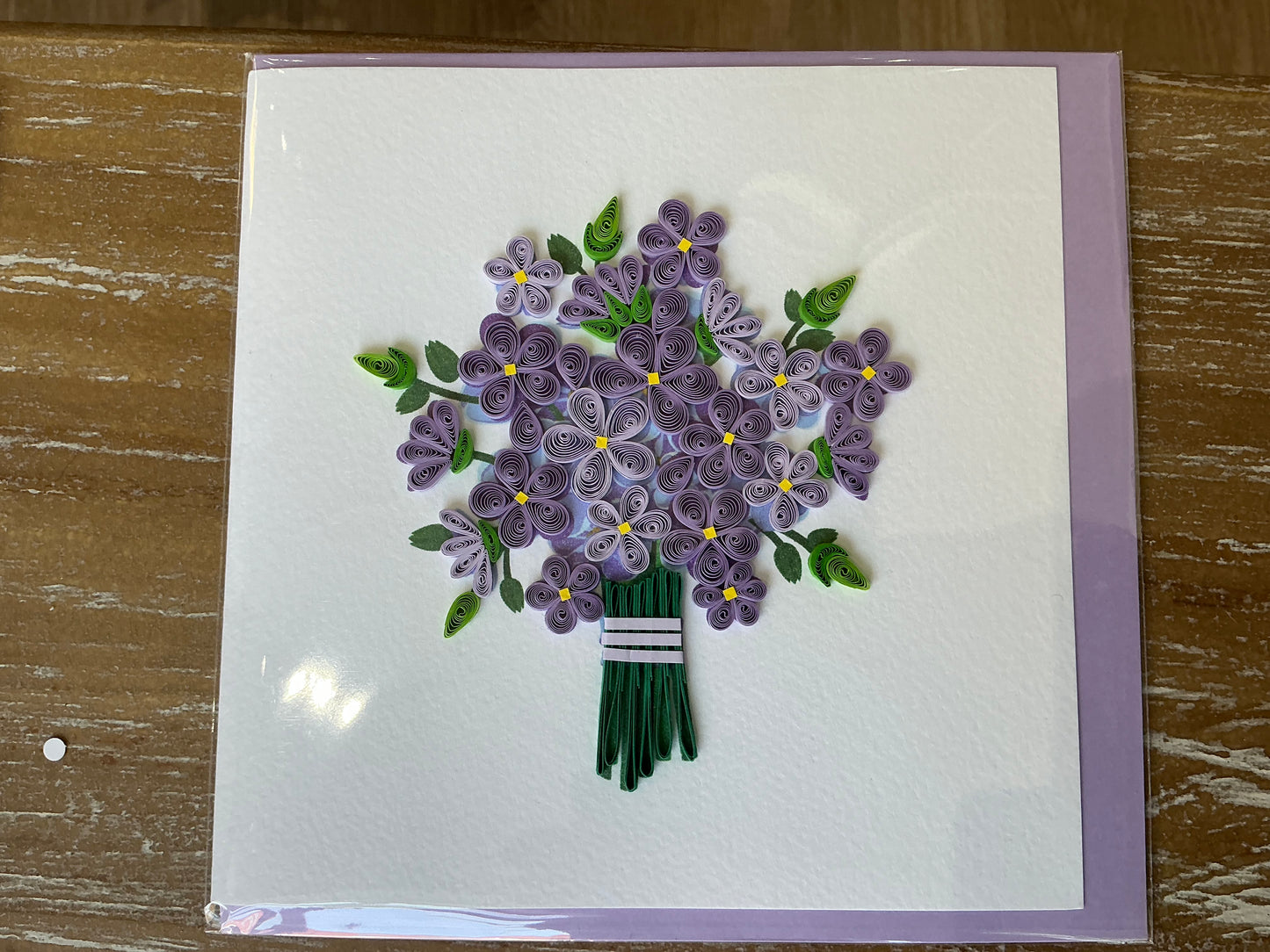 Purple floral hand made quilling card