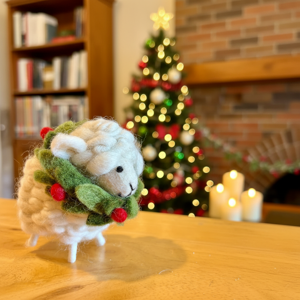 Large Sheep with Holly Necklace