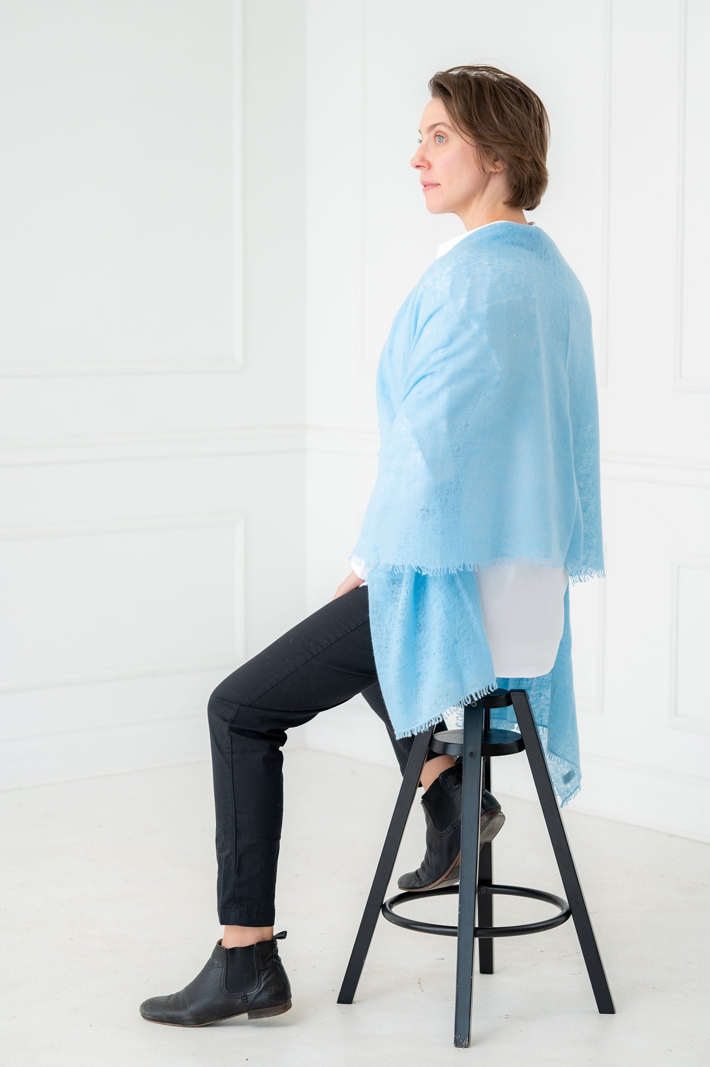 Pure Cashmere Powder Blue Felted Scarves