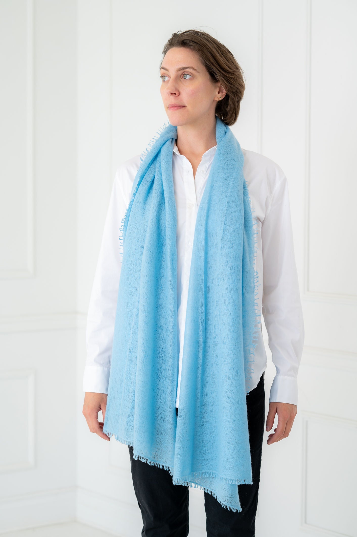 Pure Cashmere Powder Blue Felted Scarves