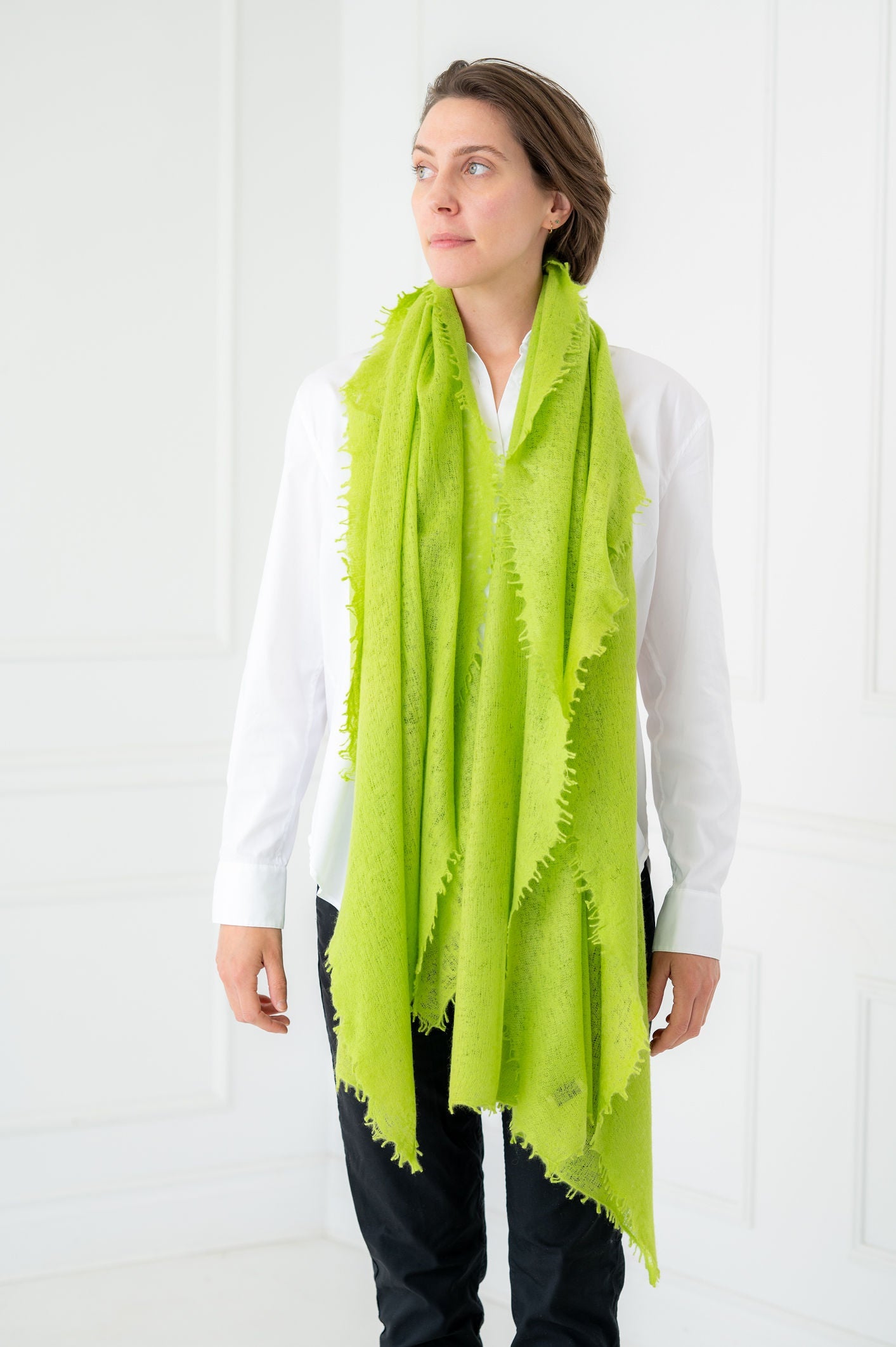 Pure Cashmere Yellow Green Felted Scarves