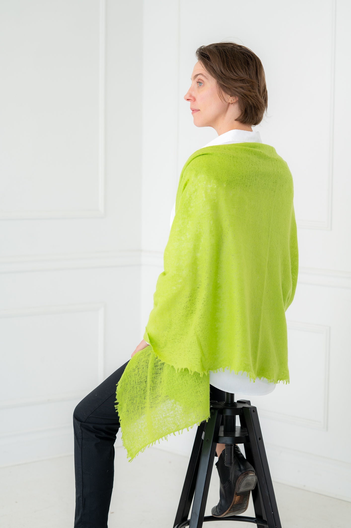 Pure Cashmere Yellow Green Felted Scarves