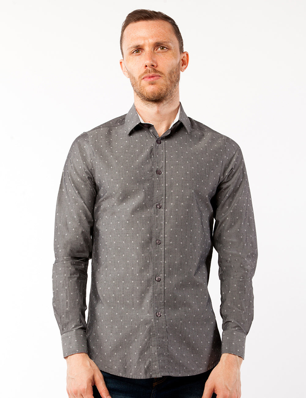 Grey Diamond Print Dress Shirt