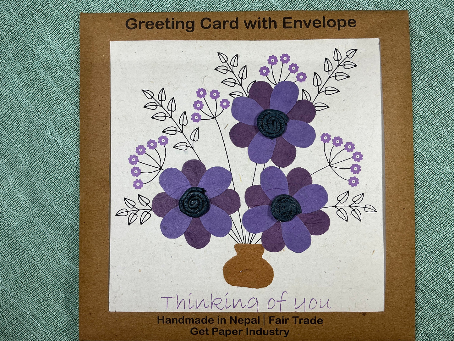 Thinking of you purple flower card made in Nepal