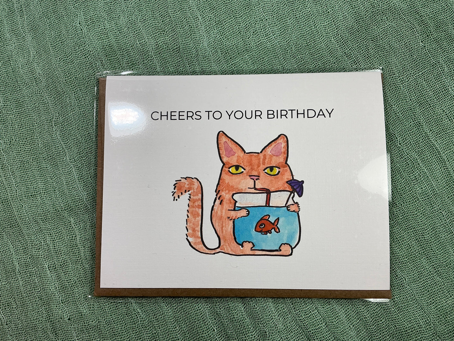 Cheers to your birthday cat watercolour card