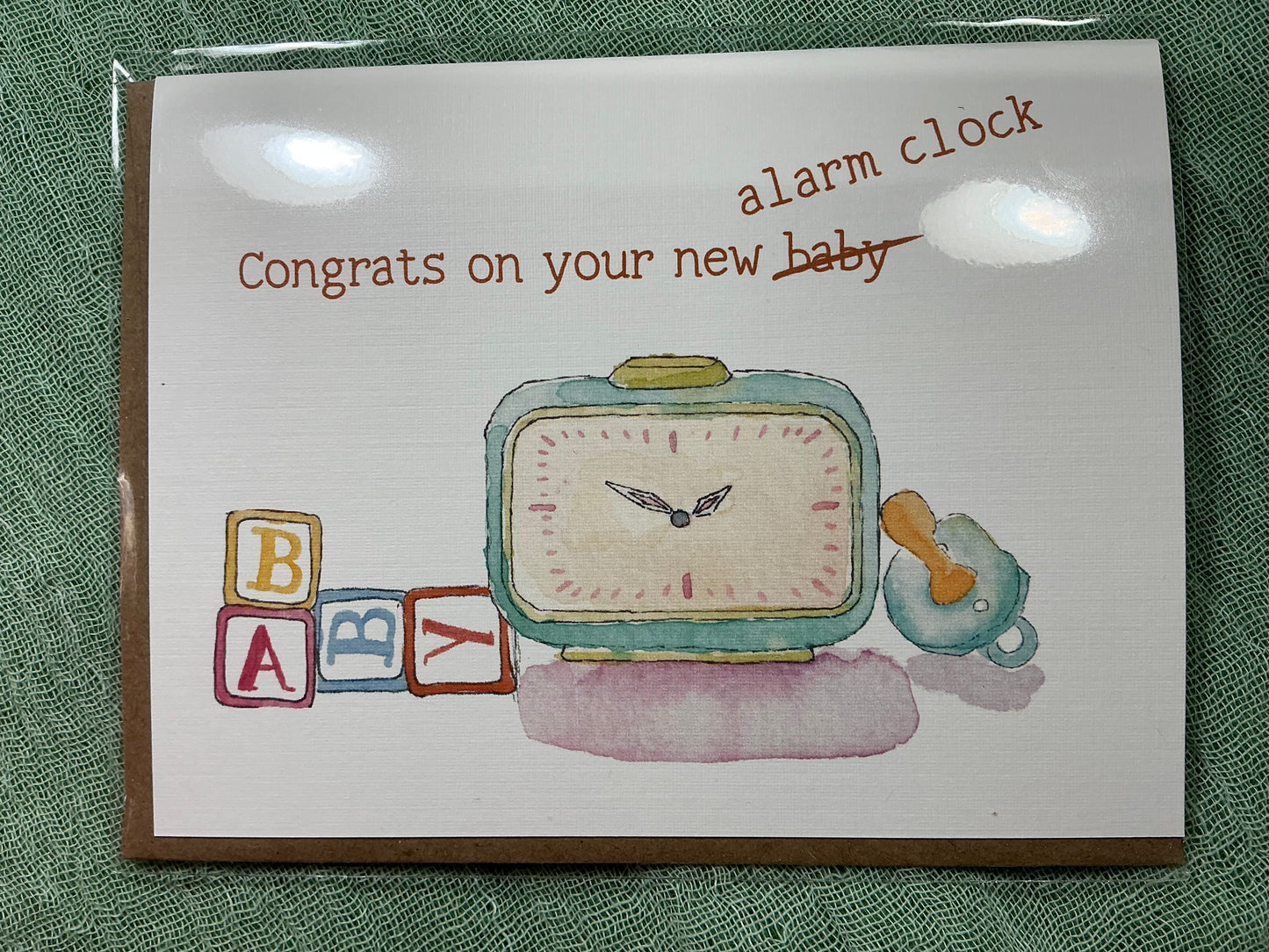 Congrats on your new “‘alarm clock” watercolour card