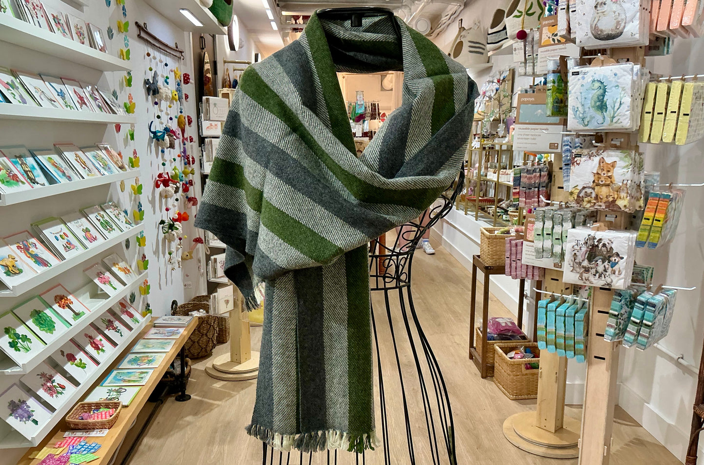 100% Cashmere Green and Grey Muffler Scarf