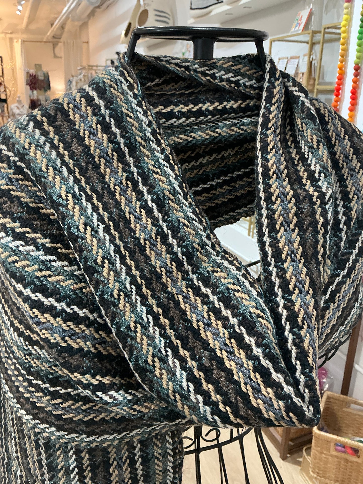 Silk Viscose Banana Fibre Scarf (Teal Brown Black)