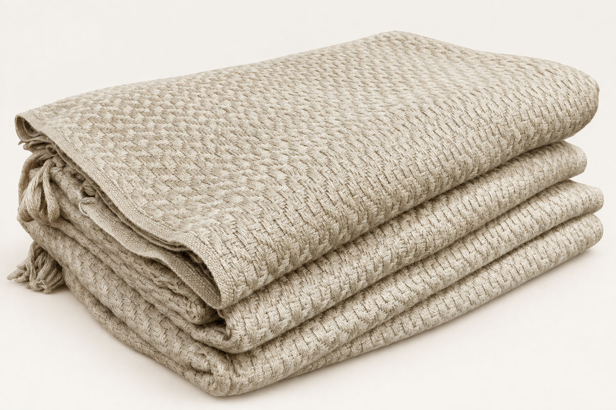 Cashmere Throw Blanket - Taupe Loose Weave