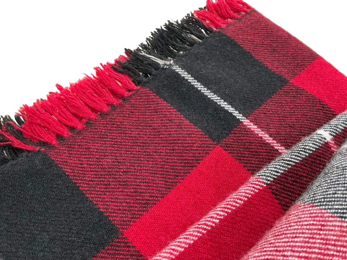 Pure Cashmere Red and Black Tartan Shawl