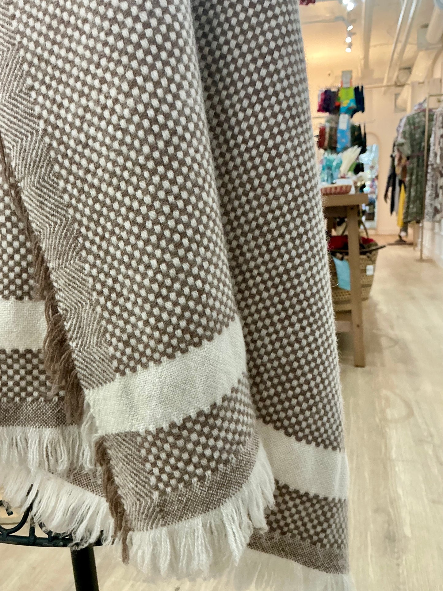 Thick and Plush Pure Cashmere Taupe and White Check Scarf