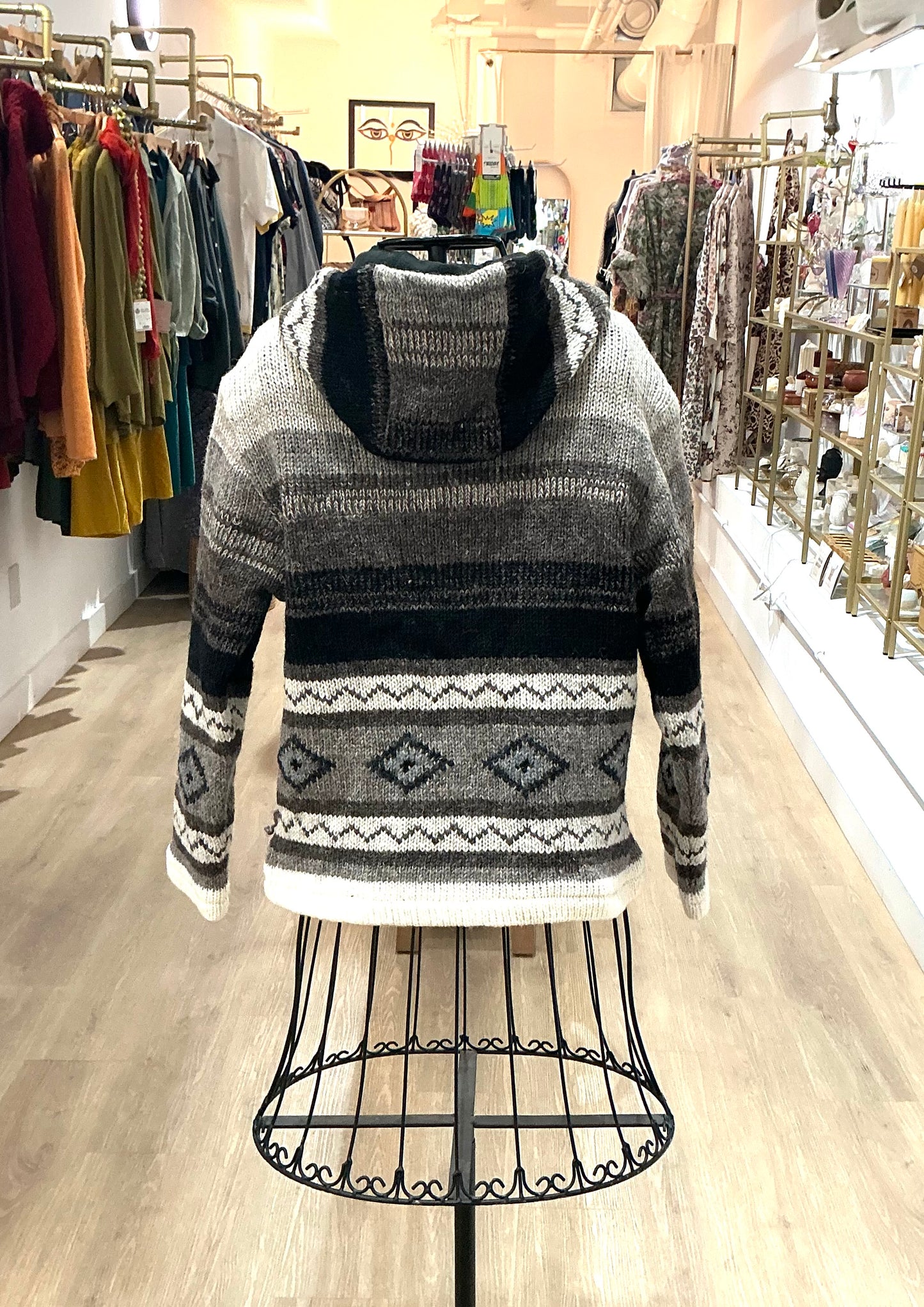 Knitted Fleece Lined Jacket Unisex Charcoal and White