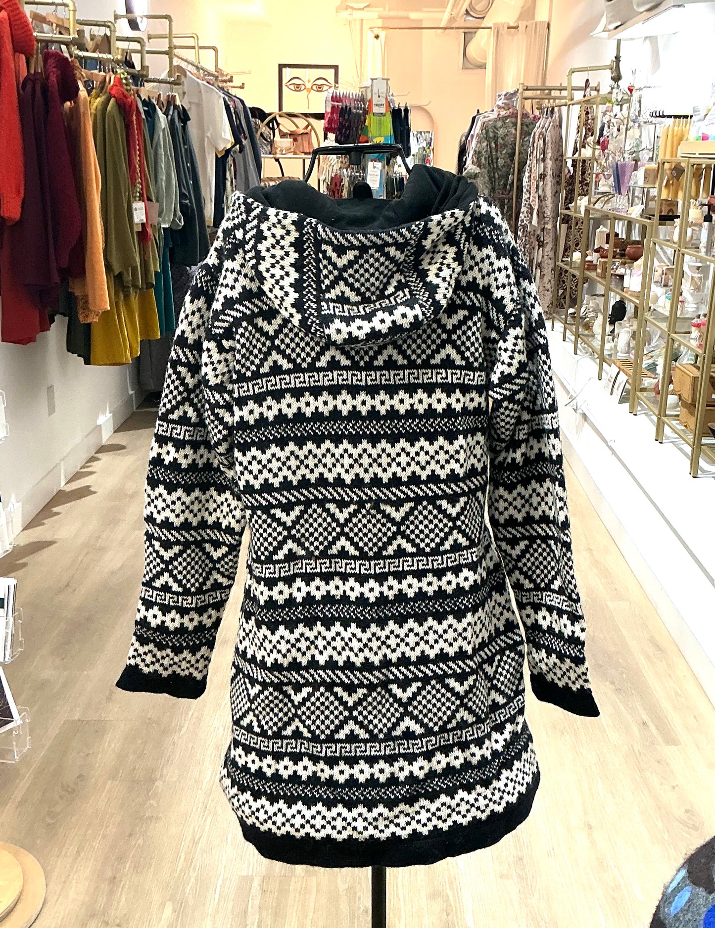 Knitted Fleece Lined Jacket Women’s Black and White