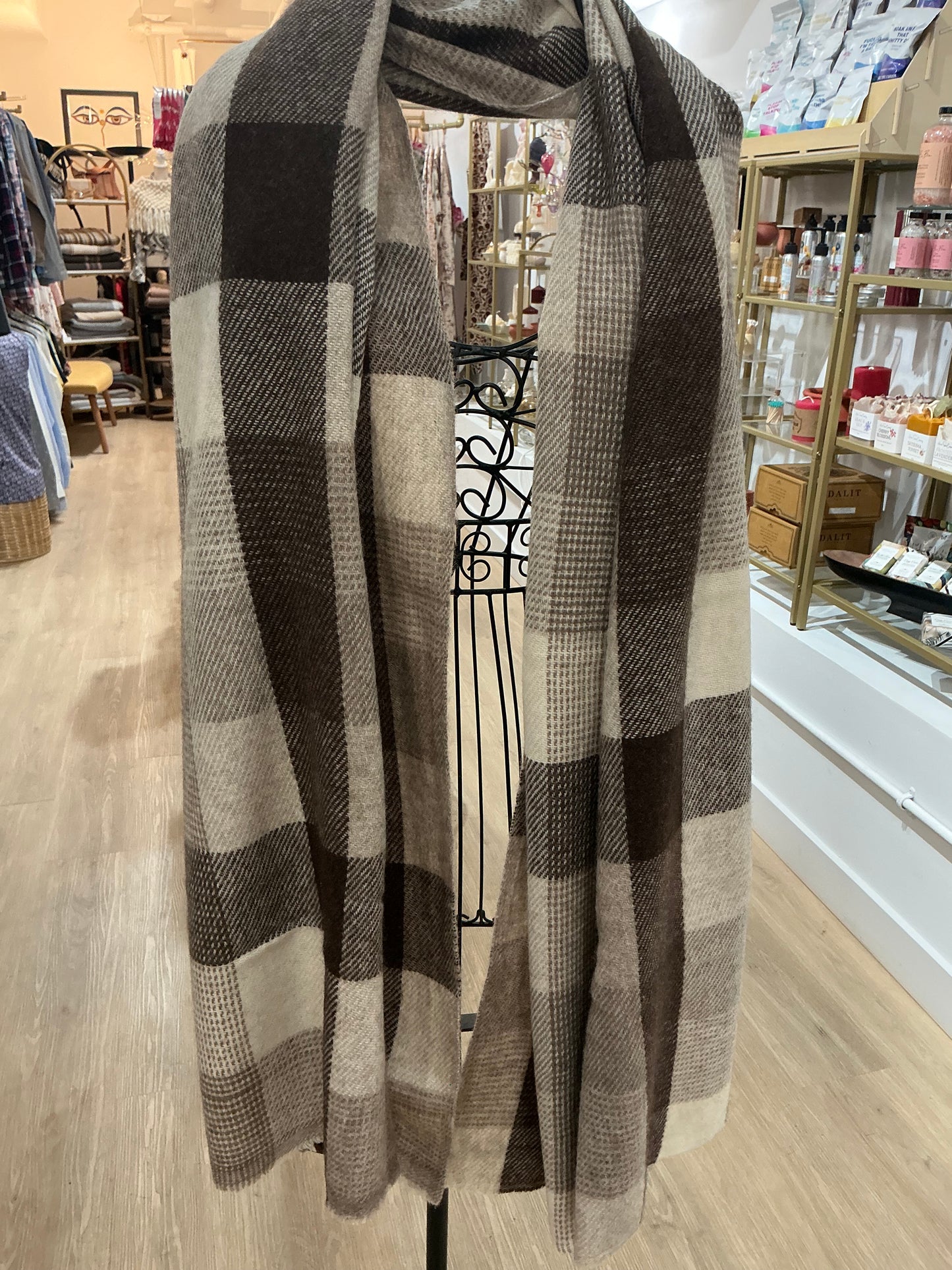 Yak Wool Scarf Large Brown Squares
