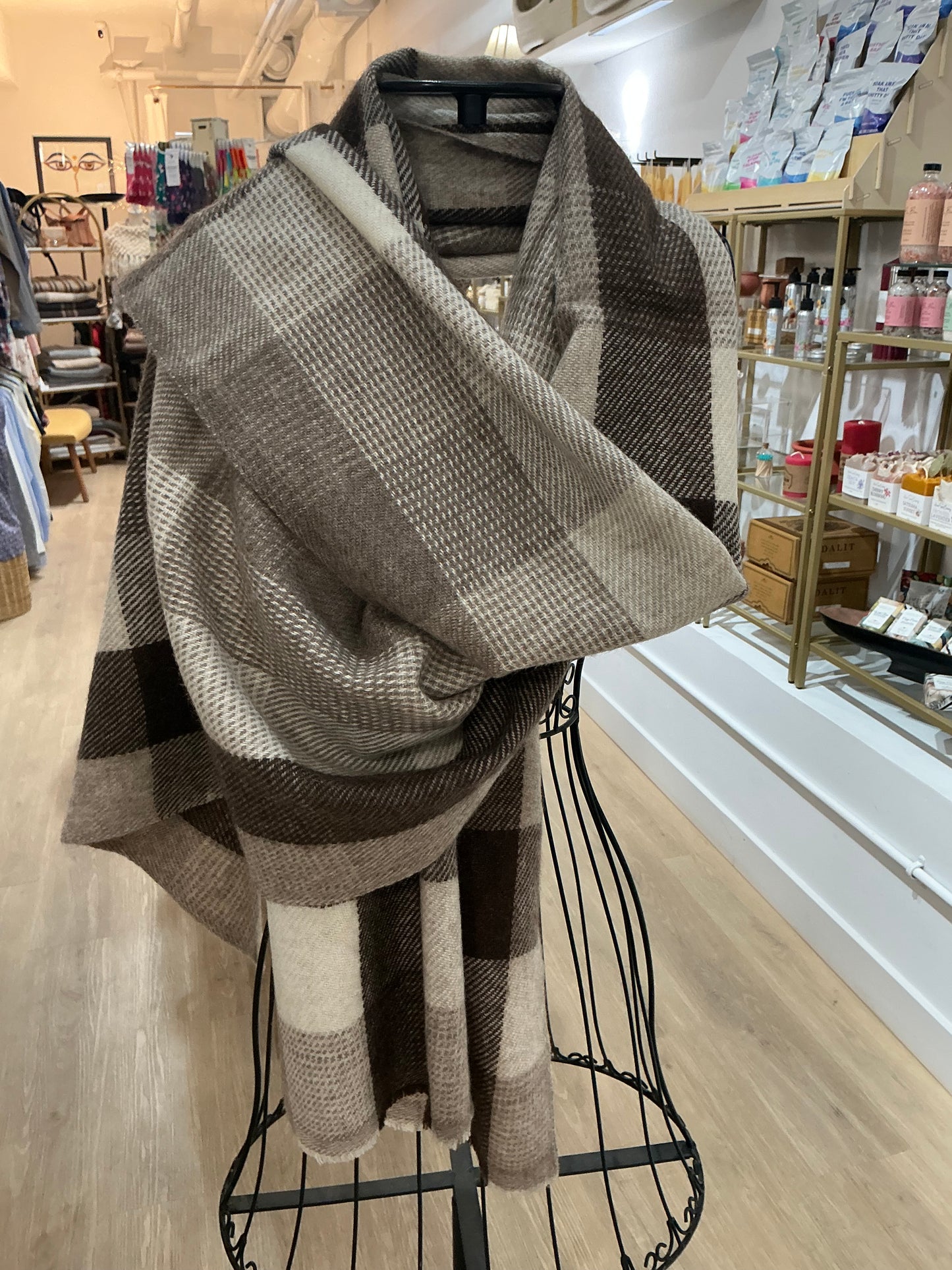 Yak Wool Scarf Large Brown Squares