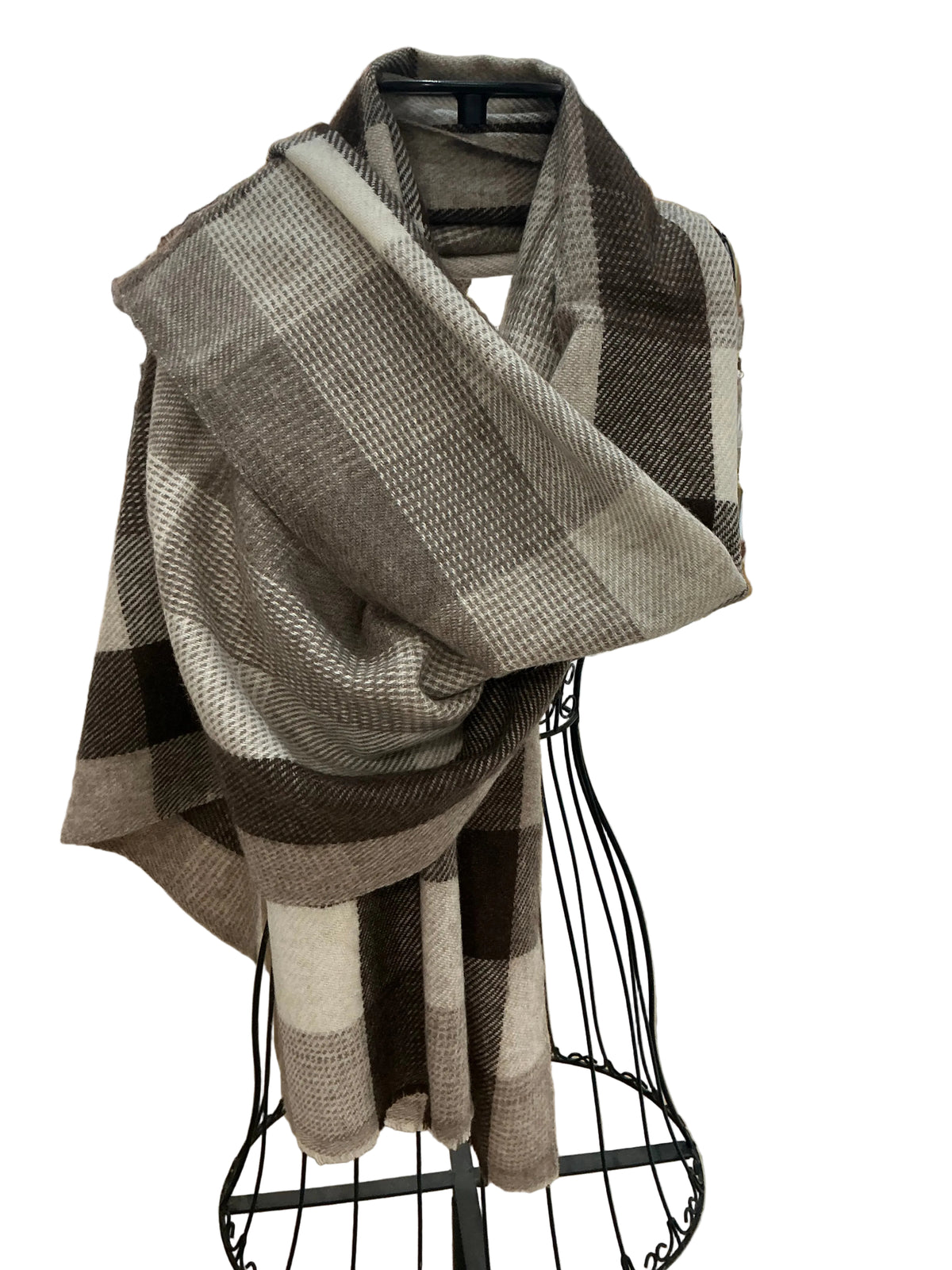 Yak Wool Scarf Large Brown Squares Muffler