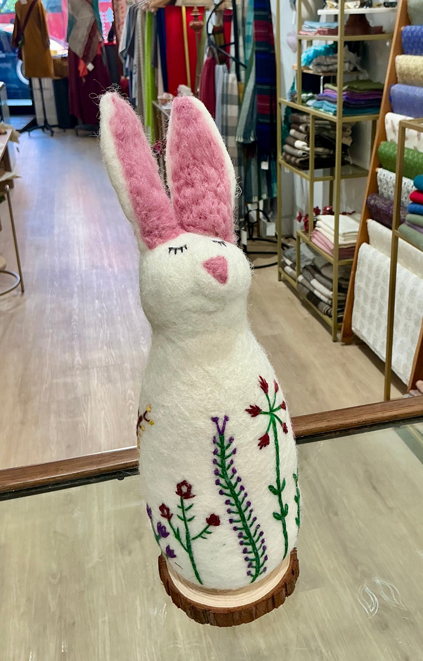 Wool Embroidered Standing Bunny