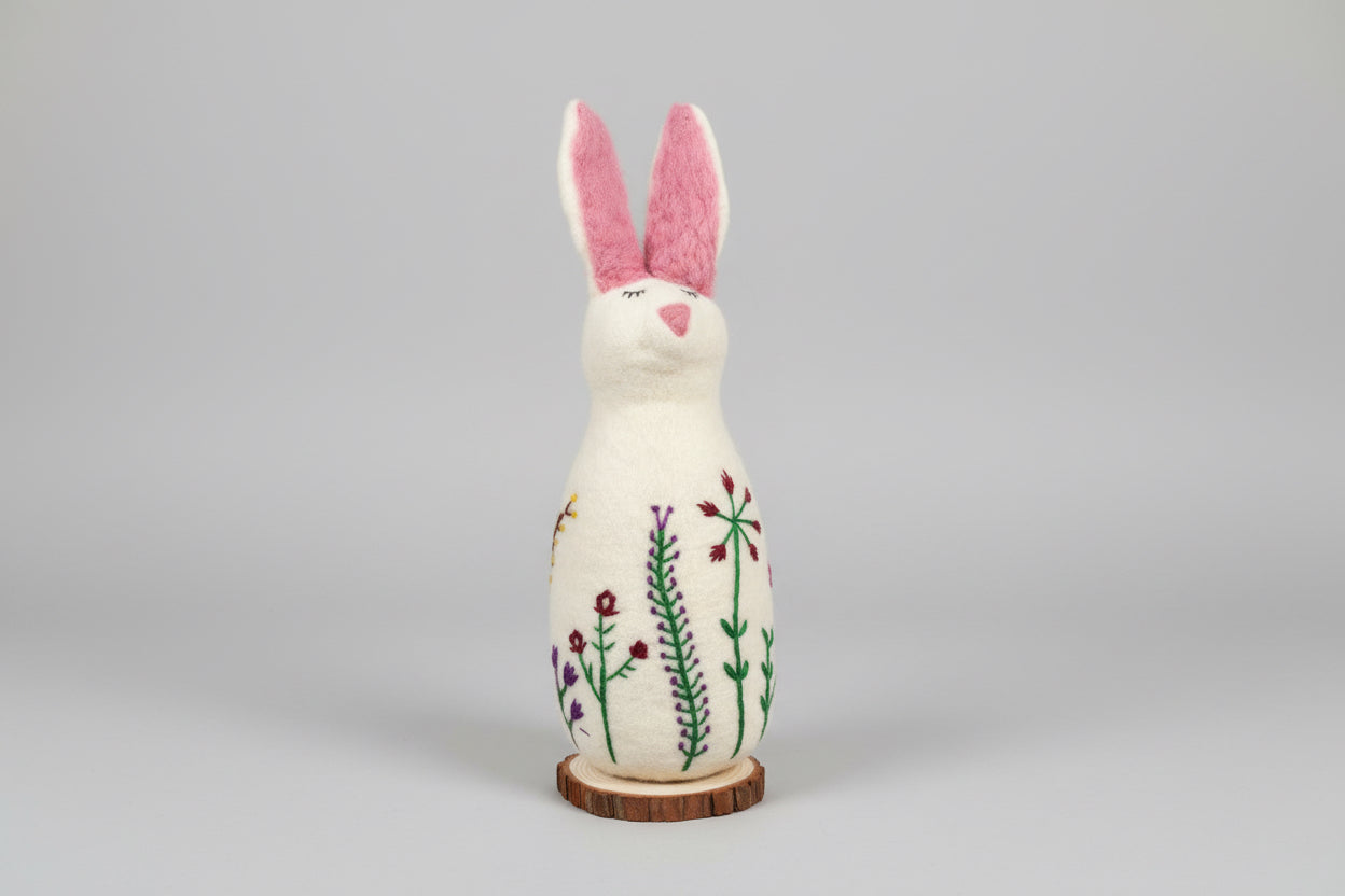 Wool Embroidered Standing Bunny