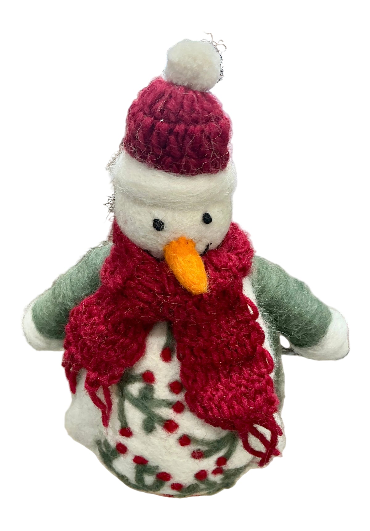 Burgundy Scarf and Hat Snowman Wool Decor