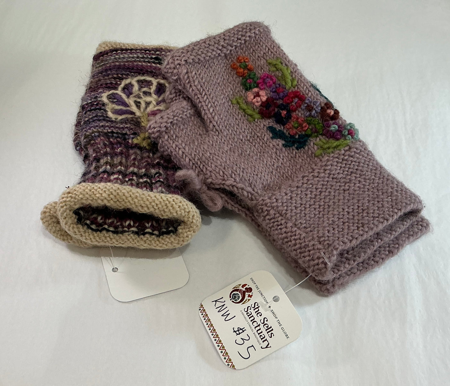 Knitted wool fingerless mitt
