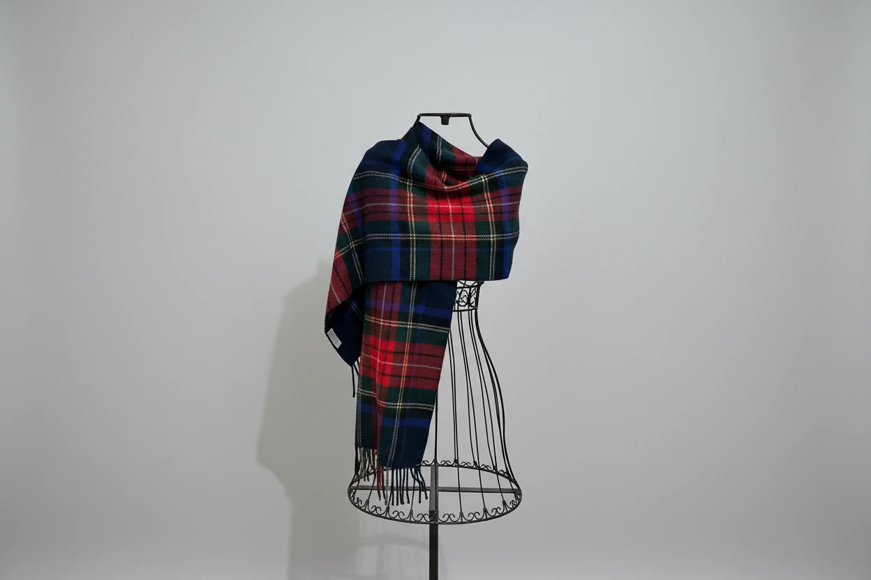 100% Cashmere red blue and green plaid