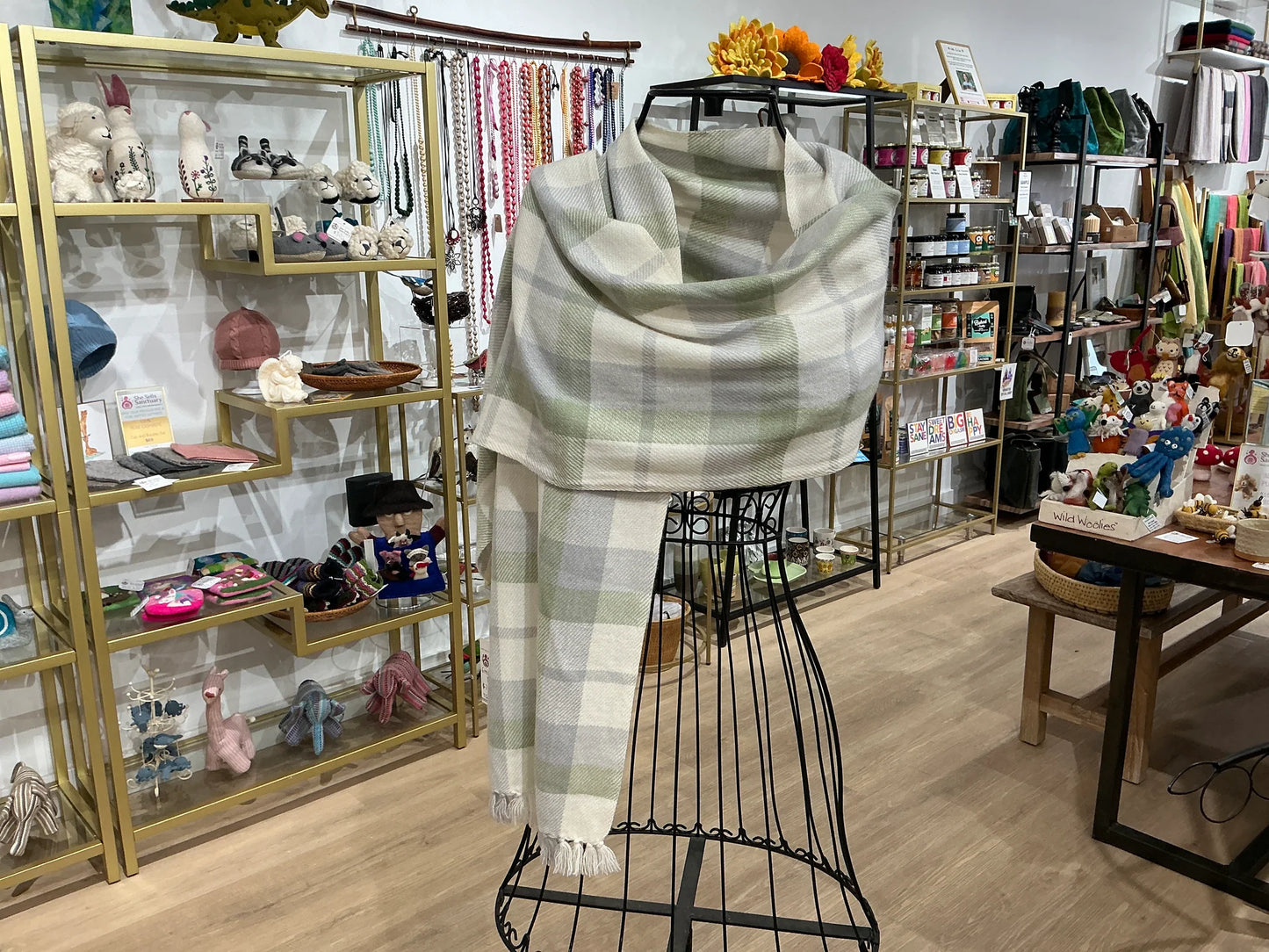 100% Cashmere Light Green Tartan plaid