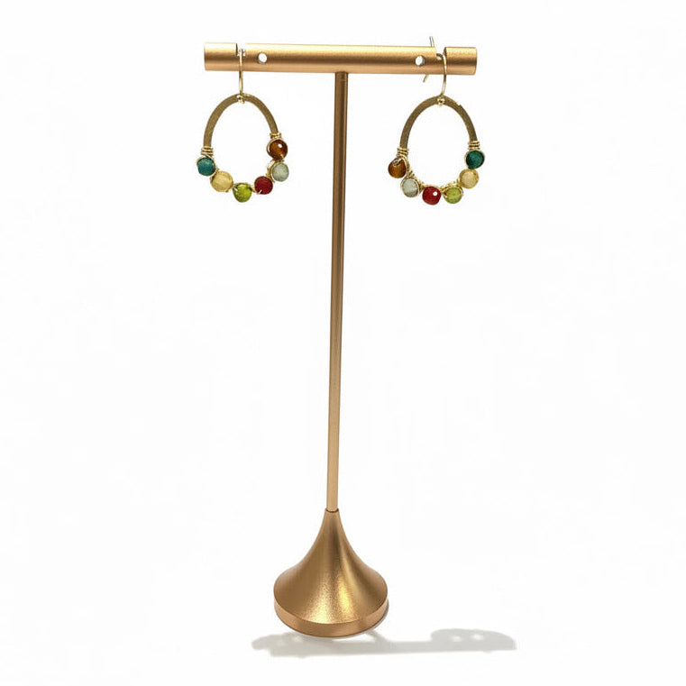 Brass Stone Hoops