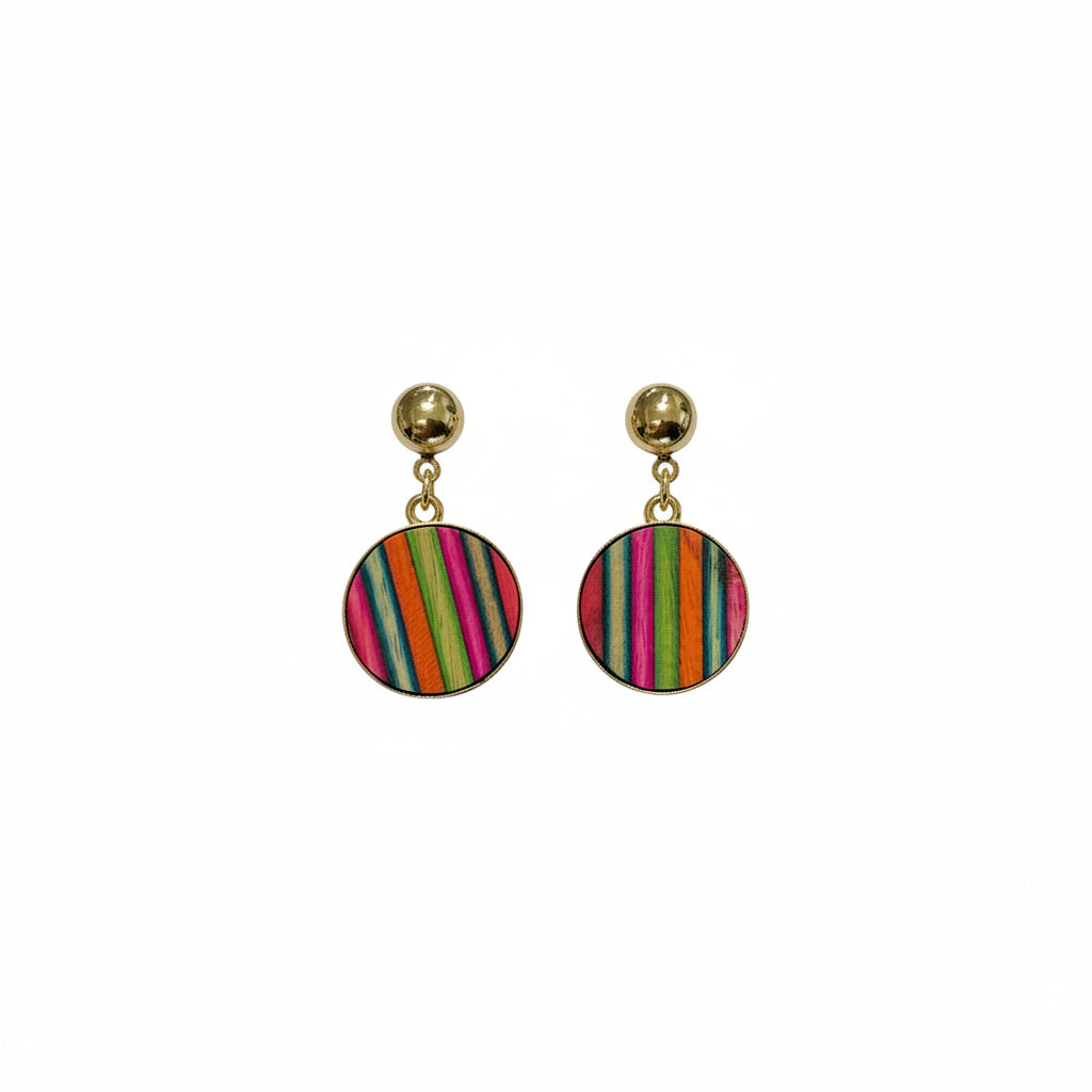 Brass and Wood Round Earrings BE13