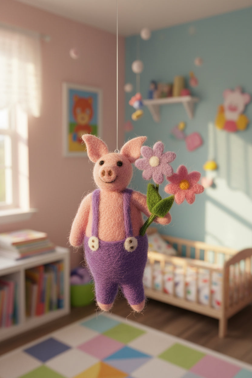 Pink Pig With Flowers Ornament