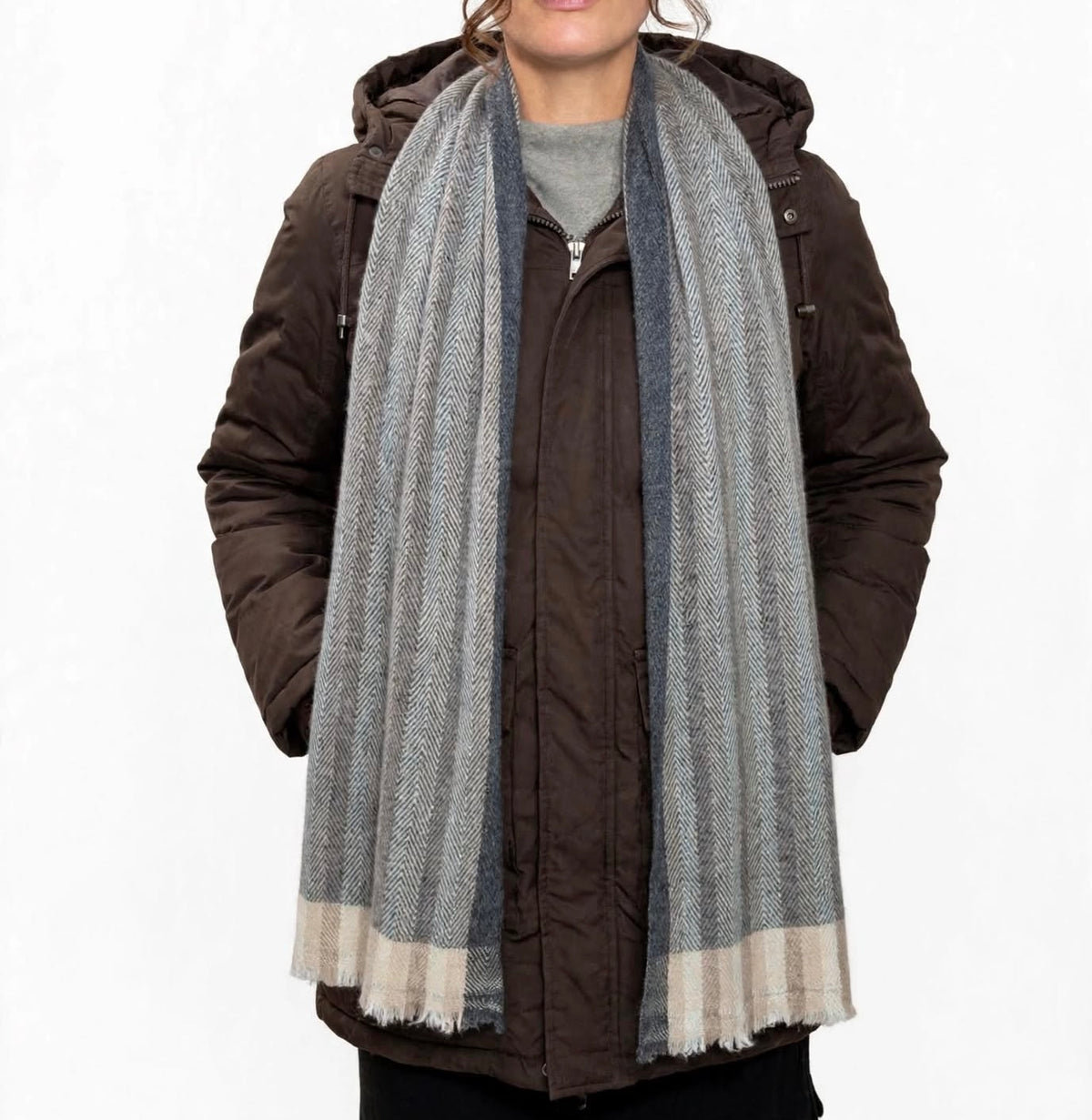 Plush Muffler - 100% Pure Double Thick Cashmere Mixed Herringbone