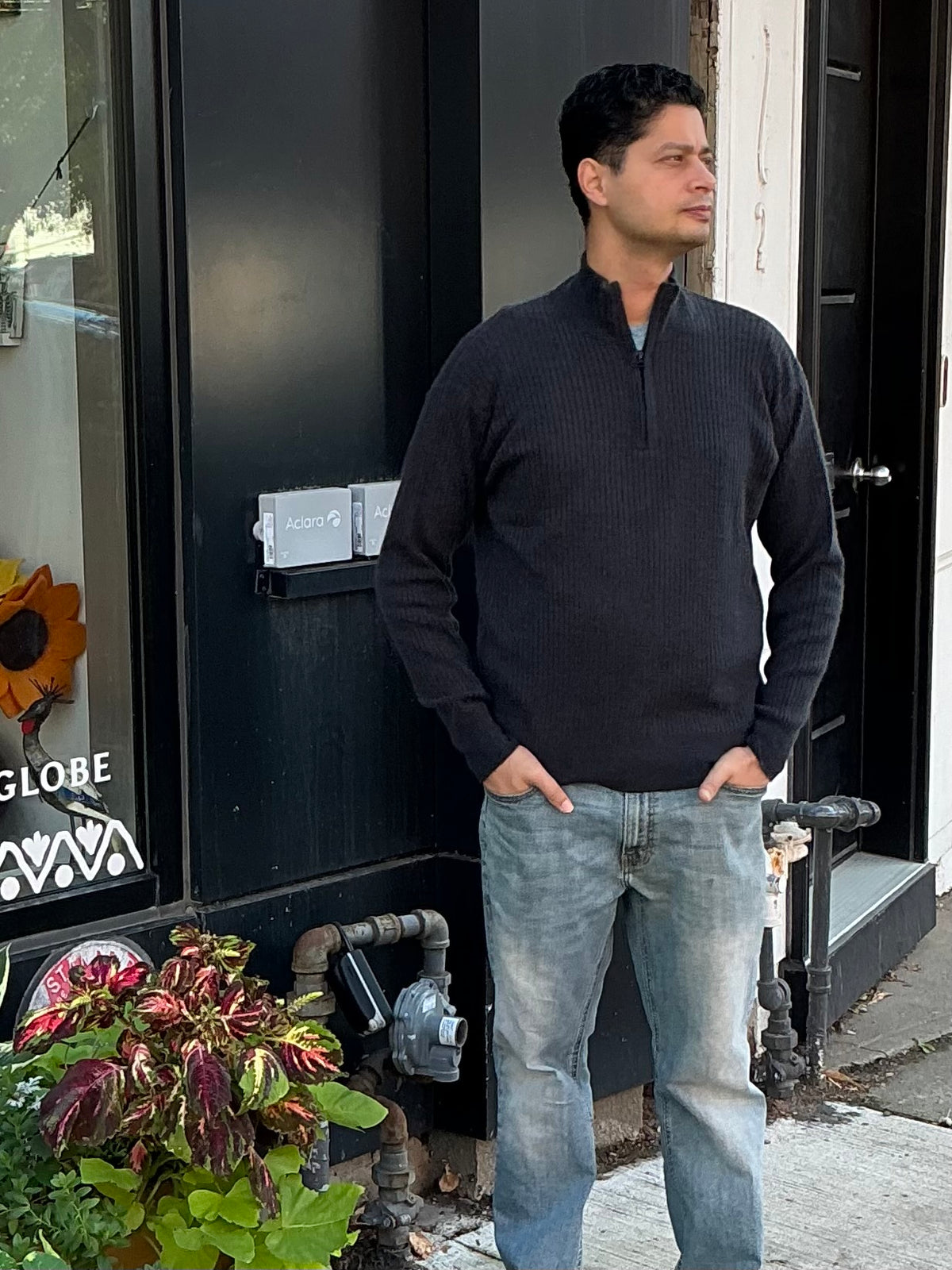 Pure Cashmere Soft Black Half Zip Cable Sweater