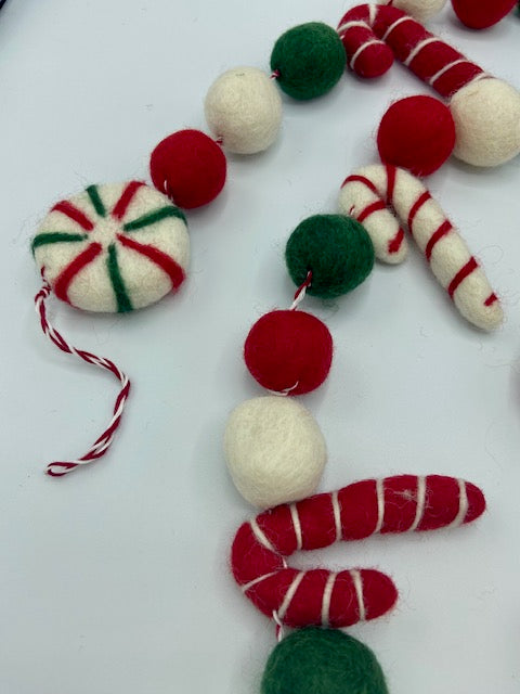 Candy Cane Wool Garland