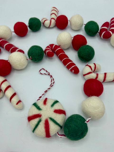 Candy Cane Wool Garland
