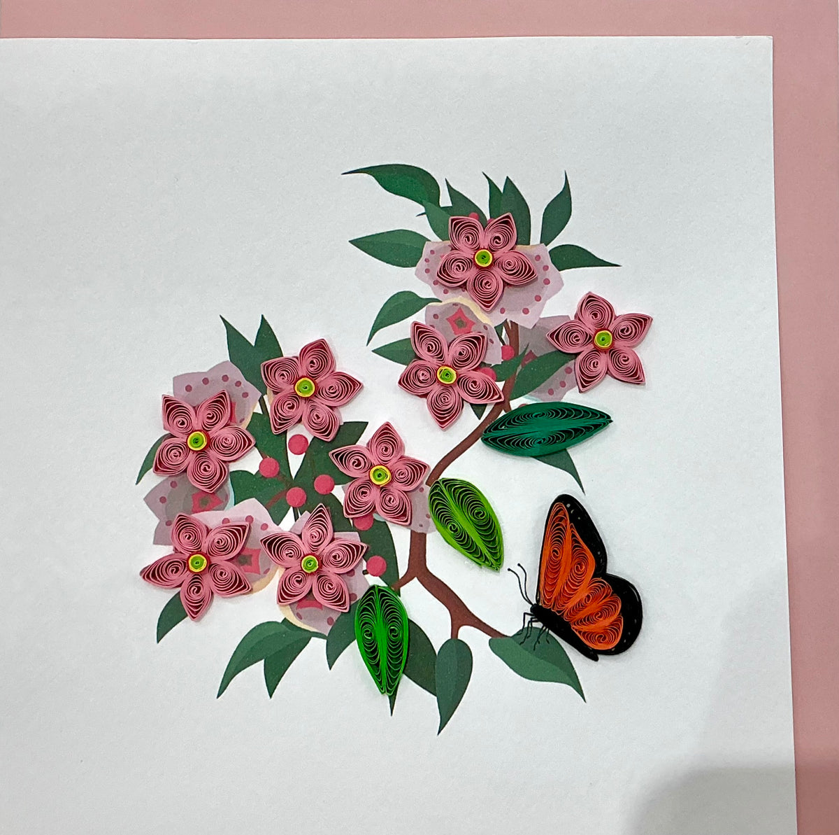 Card - Pink flowers with butterfly