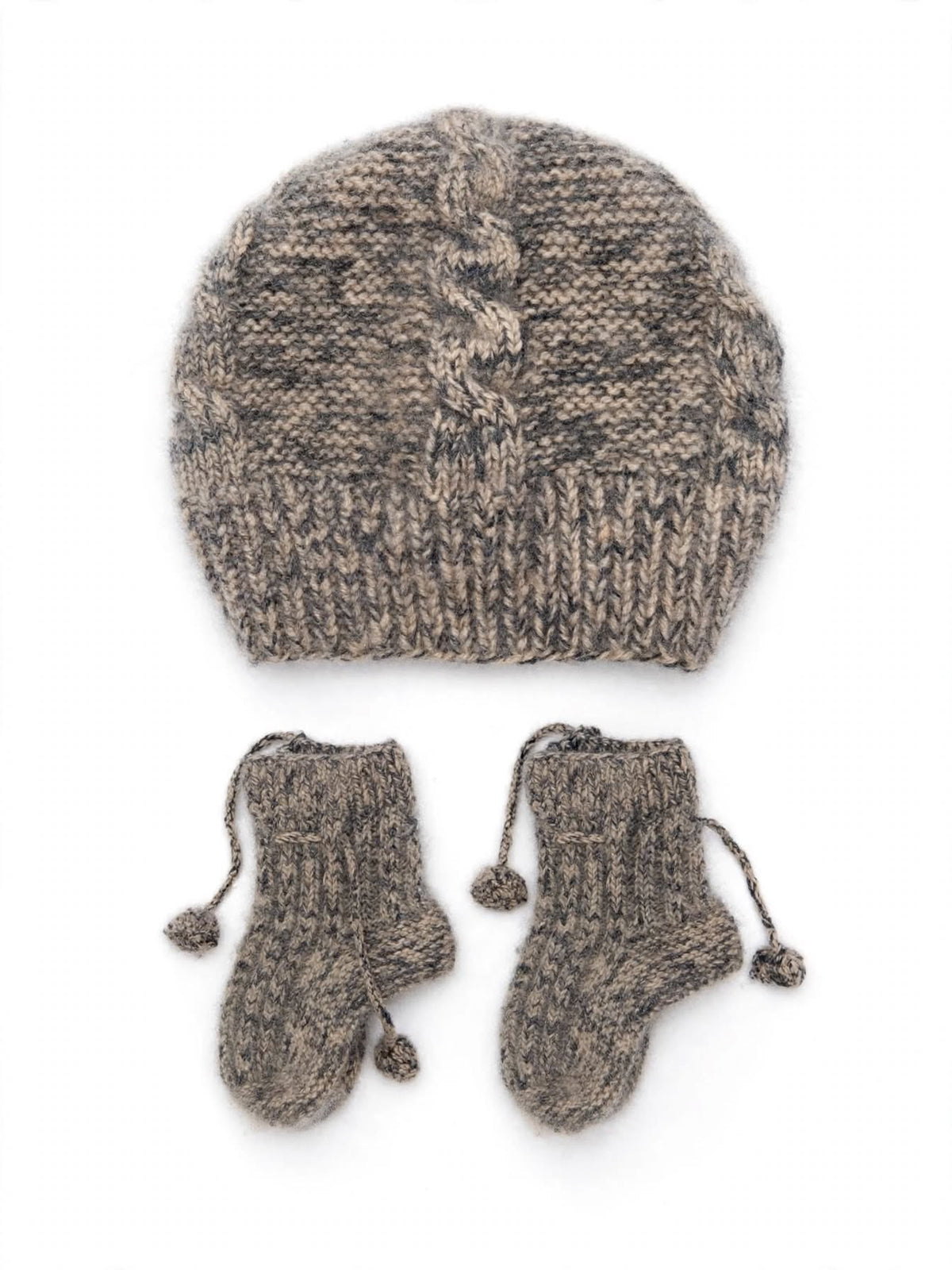 Cap and Bootie Baby Set. 100% Knitted Cashmere - MIXED NATURAL TAUPE (NO DYES)