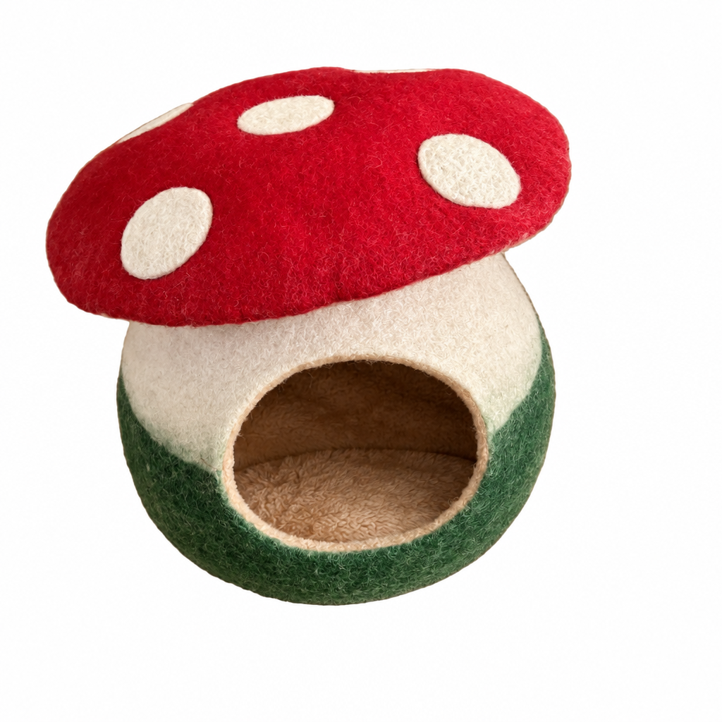 Pet Cave Beds - 100% Pure Wool (Mushroom Top)