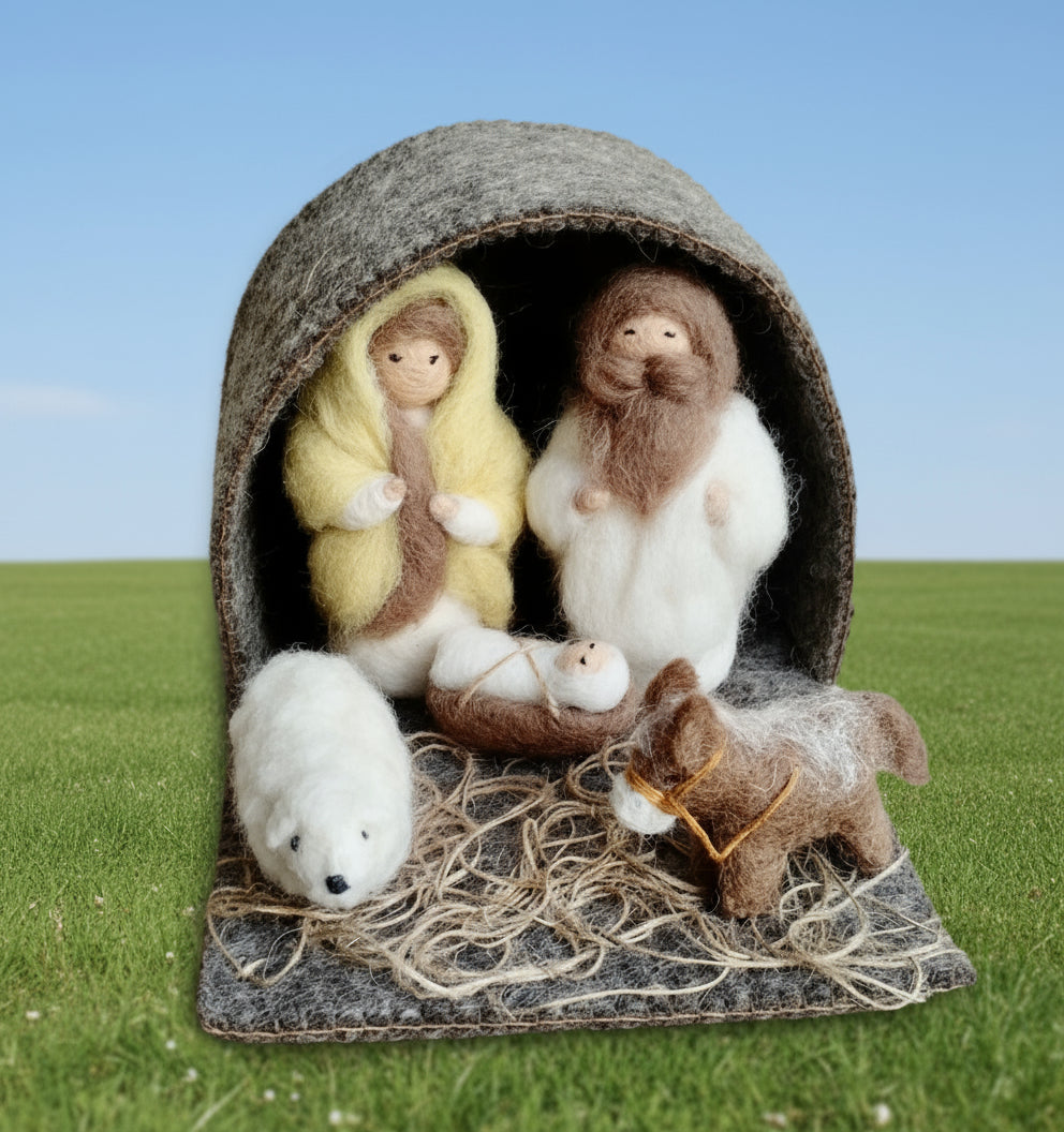 Wool Nativity Set (Joseph, Mary, Baby Jesus and Donkey)